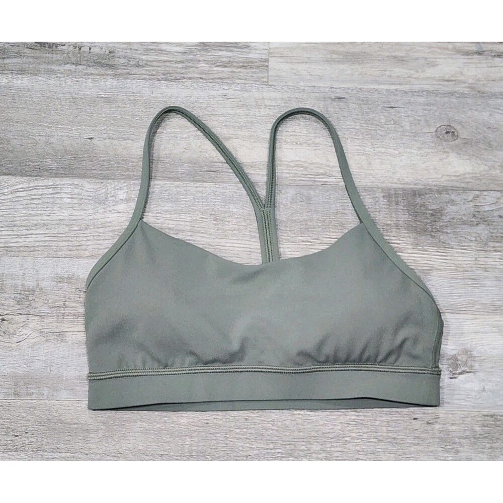 Lululemon Flow Y Bra Nulu Sage Green Light Support Yoga Sports Size 8 LW2CRHS